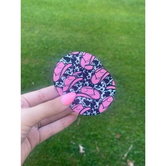 Western Themed Pink & Black Car Coaster Set - Picture 1 of 2